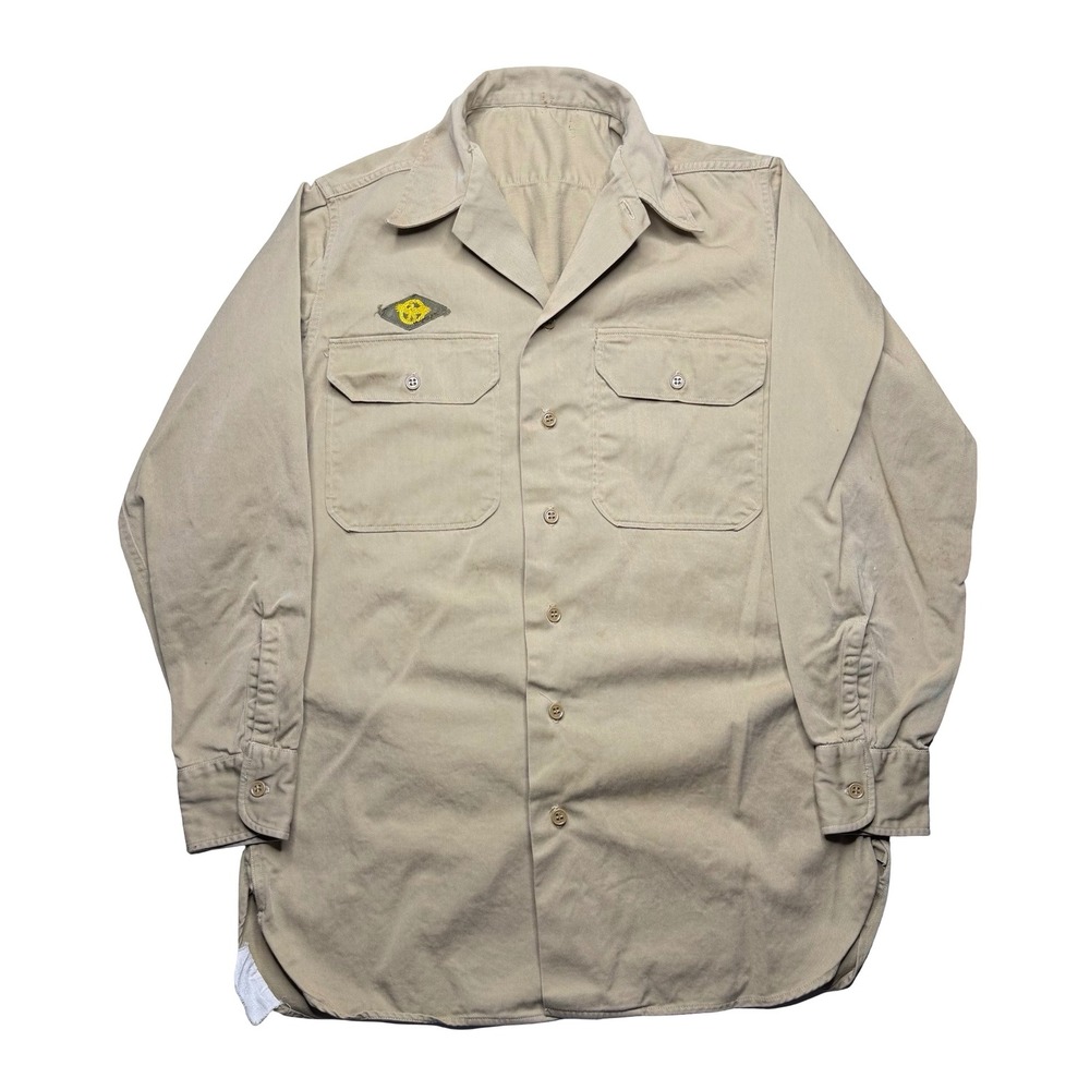 Vintage 40s US Army WWII with ruptured duck patch khaki suntan brown field shirt